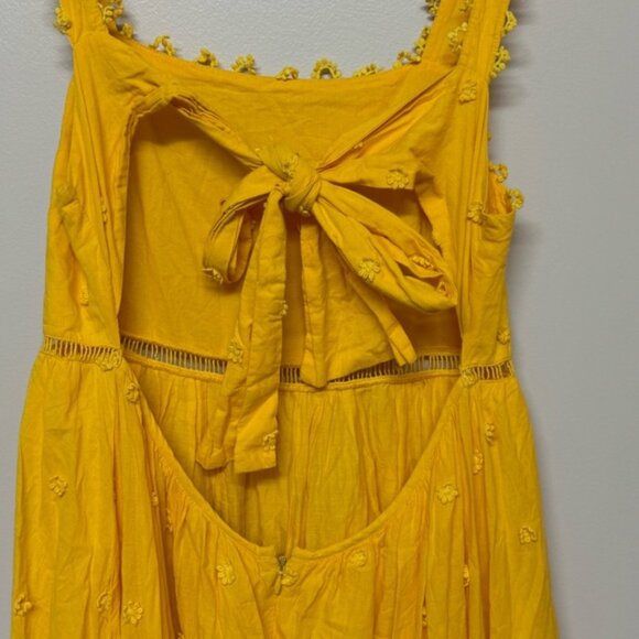 FARM RIO Yellow 3D Flowers Cotton Maxi Dress Crochet Embroidery SZ M - Picture 4 of 6